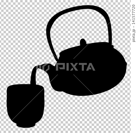 鉄瓶から湯呑へ日本茶を注ぐシンプルなベクターイラスト 鉄瓶から湯呑へ日本茶を注ぐシンプルなベクターイラスト 141577720