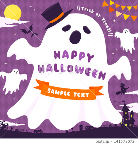幽霊の紫色ハロウィンテンプレート1_正方形 141578072