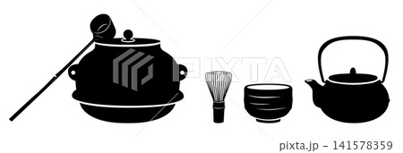 日本の茶道文化を表現した茶道具コレクションイラスト 141578359