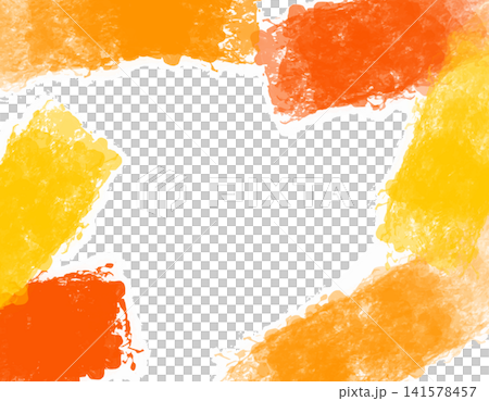 水彩背景のイラスト フレーム ペイント 絵の具 筆跡 ブラシ 暖色 黄色 オレンジ 赤 秋 アート  141578457