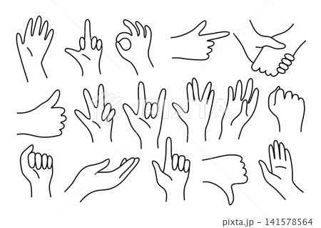 Hands Showing Different Signs Black Thin Line Set Hand Drawn Doodle Style. Vector illustration of Gesture Hands Showing Different Signs Black Thin Line Set Hand Drawn Doodle Style. Vector illustration of Gesture 141578564