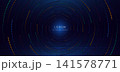 Abstract Futuristic Circular Digital Technology Background with Glowing Neon Dots and Blue HUD Interface. 141578771