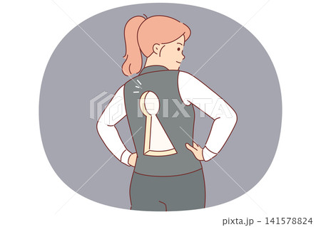 Business woman with keyhole on back reports readiness to solve tasks of employer or company partner 141578824
