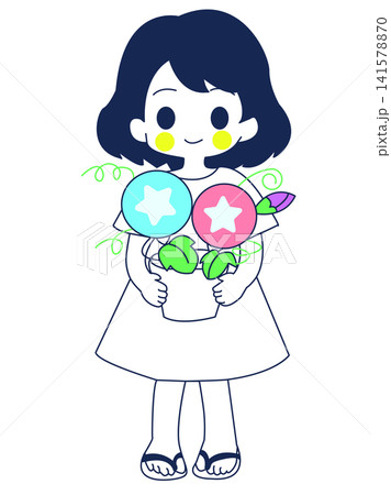 あさがおの鉢植えを持つ女の子 あさがおの鉢植えを持つ女の子 141578870