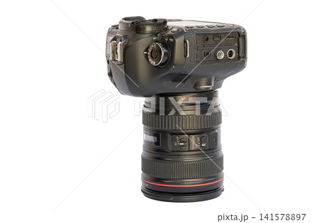 DSLR Camera with Zoom Lens on White Background 141578897