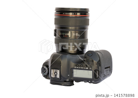 Professional Digital Camera with Zoom Lens on White Background Professional Digital Camera with Zoom Lens on White Background 141578898