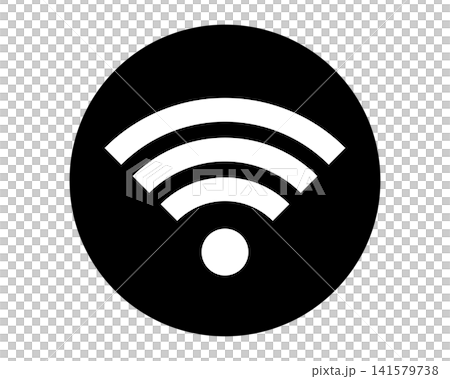 Wi-Fiのマークを示すシルエットが描かれた円のアイコンイラスト素材 141579738