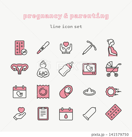 Pregnancy Parenting and Women's Healthcare Line Icon Set Pregnancy Parenting and Women's Healthcare Line Icon Set 141579750