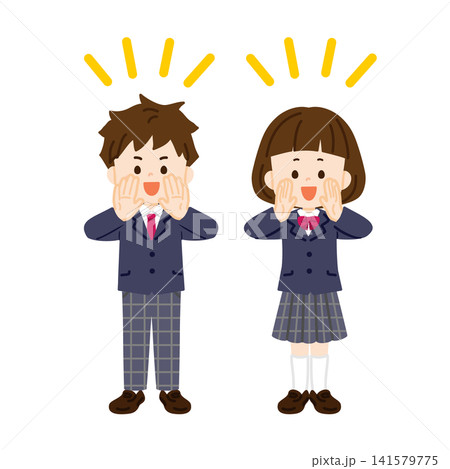 こちらに向かって呼びかけるブレザーの制服の学生 こちらに向かって呼びかけるブレザーの制服の学生 141579775