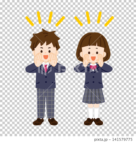 こちらに向かって呼びかけるブレザーの制服の学生 こちらに向かって呼びかけるブレザーの制服の学生 141579775