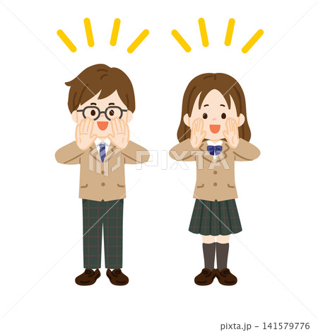 こちらに向かって呼びかけるブレザーの制服の学生 141579776