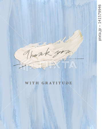 シンプルな手書き文字のthank youと油絵風ペイントのフレーム背景素材_ブルー シンプルな手書き文字のthank youと油絵風ペイントのフレーム背景素材_ブルー 141579946