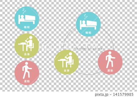 An illustration illustrating the cycle of sleep, diet, and exercise—for living a healthy life. An illustration illustrating the cycle of sleep, diet, and exercise—for living a healthy life. 141579985
