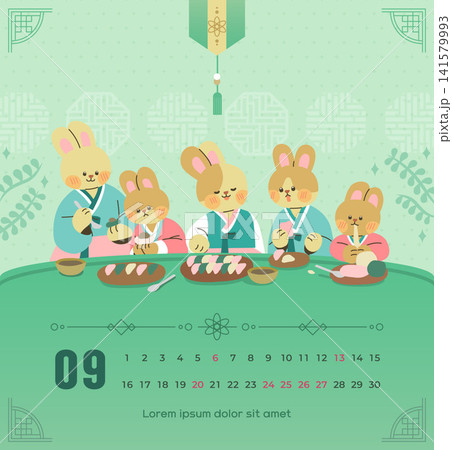 Chuseok Holiday Illustrated Calendar Chuseok Holiday Illustrated Calendar 141579993