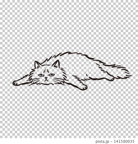 手描きのゆるいリラックスした猫のイラスト 手描きのゆるいリラックスした猫のイラスト 141580035