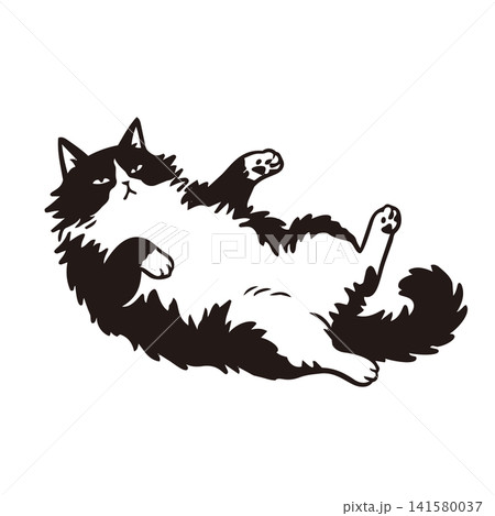 手描きのゆるいリラックスした猫のイラスト 141580037