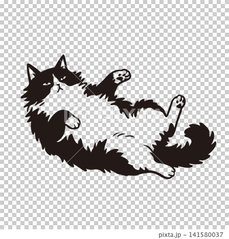 手描きのゆるいリラックスした猫のイラスト 141580037