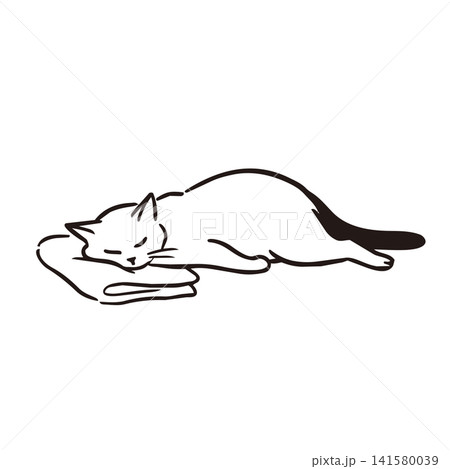 手描きのゆるいリラックスした猫のイラスト 手描きのゆるいリラックスした猫のイラスト 141580039