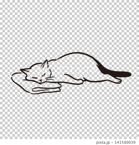 手描きのゆるいリラックスした猫のイラスト 手描きのゆるいリラックスした猫のイラスト 141580039
