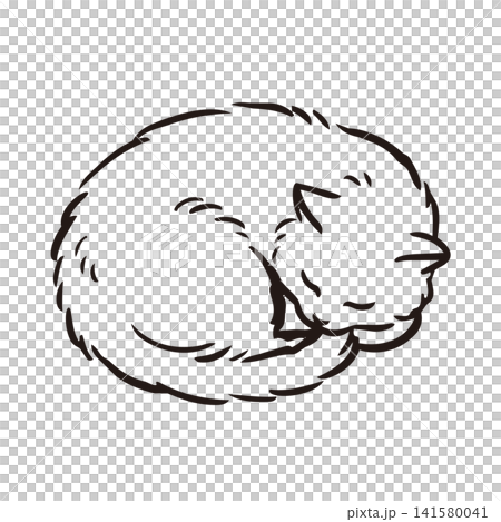 手描きのゆるいリラックスした猫のイラスト 手描きのゆるいリラックスした猫のイラスト 141580041
