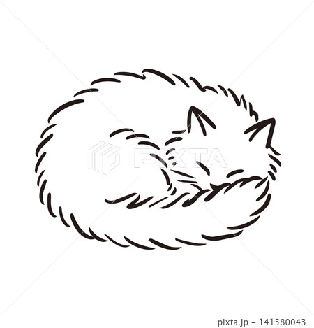手描きのゆるいリラックスした猫のイラスト 手描きのゆるいリラックスした猫のイラスト 141580043