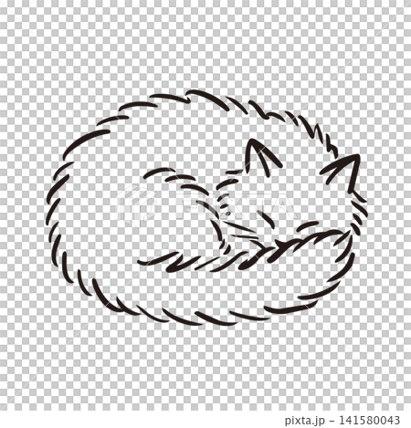 手描きのゆるいリラックスした猫のイラスト 手描きのゆるいリラックスした猫のイラスト 141580043