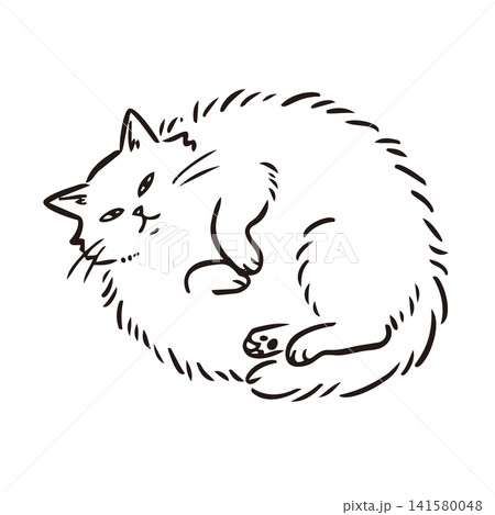 手描きのゆるいリラックスした猫のイラスト 手描きのゆるいリラックスした猫のイラスト 141580048