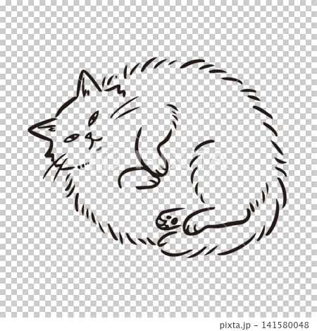 手描きのゆるいリラックスした猫のイラスト 手描きのゆるいリラックスした猫のイラスト 141580048