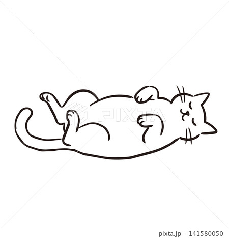 手描きのゆるいリラックスした猫のイラスト 手描きのゆるいリラックスした猫のイラスト 141580050