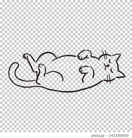 手描きのゆるいリラックスした猫のイラスト 手描きのゆるいリラックスした猫のイラスト 141580050