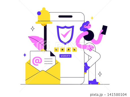 Email Verification Vector Illustration Featuring Secure Email Authentication, Account Confirmation Protection, Verified Messages, and Digital Security Email Verification Vector Illustration Featuring Secure Email Authentication, Account Confirmation Protection, Verified Messages, and Digital Security 141580104