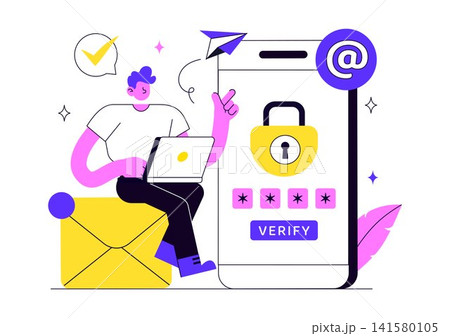 Email Verification Vector Illustration Featuring Secure Email Authentication, Account Confirmation Protection, Verified Messages, and Digital Security Email Verification Vector Illustration Featuring Secure Email Authentication, Account Confirmation Protection, Verified Messages, and Digital Security 141580105