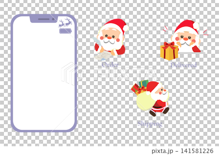 クリスマス仕様のスマホ画面と通販サンタアイコン3種セット クリスマス仕様のスマホ画面と通販サンタアイコン3種セット 141581226