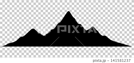 A black silhouette of a sharp mountain peak and rugged ridge line, isolated on a transparent background. 141581237