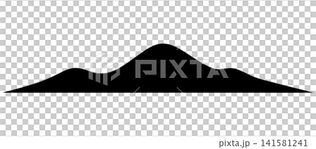 A black silhouette of a mountain range with rolling hills and a central peak, isolated on a transparent background. A black silhouette of a mountain range with rolling hills and a central peak, isolated on a transparent background. 141581241