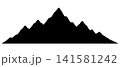 Black silhouette of a jagged mountain range with peaks and ridges, isolated on a transparent background. 141581242