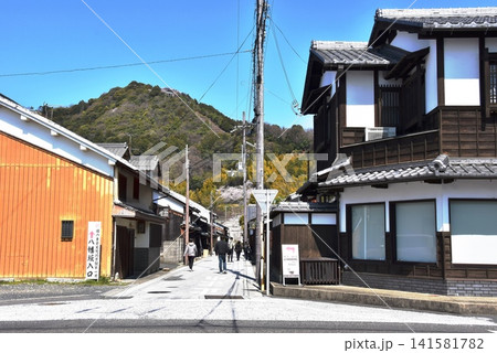 滋賀県近江八幡市 八幡山と八幡堀入口と街並み 滋賀県近江八幡市 八幡山と八幡堀入口と街並み 141581782