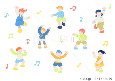 楽しそうに踊るこども達のフラットなイラスト(セット) 楽しそうに踊るこども達のフラットなイラスト(セット) 141582019