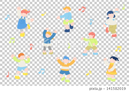 楽しそうに踊るこども達のフラットなイラスト(セット) 楽しそうに踊るこども達のフラットなイラスト(セット) 141582019