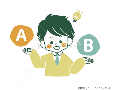 比較をしている笑顔の男子学生-4色 比較をしている笑顔の男子学生-4色 141582303