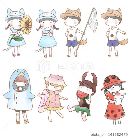 夏の動物服の子供たちのイラストセット 141582479