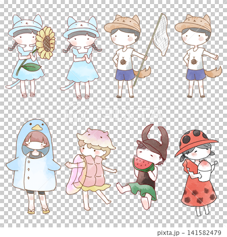 夏の動物服の子供たちのイラストセット 141582479