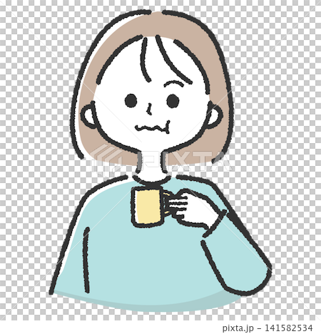一幅簡單的插圖,描繪了一位年輕女子拿著杯子漱口。 一幅簡單的插圖,描繪了一位年輕女子拿著杯子漱口。 141582534