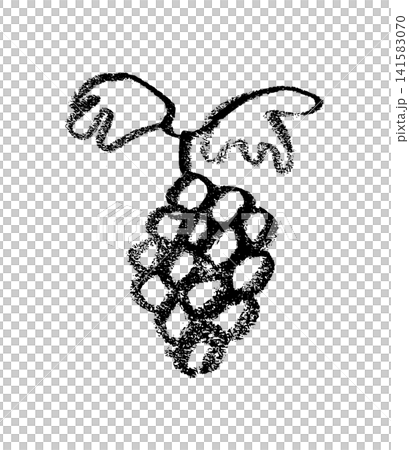 A monochrome hand-drawn line drawing of a bunch of grapes and leaves. A monochrome hand-drawn line drawing of a bunch of grapes and leaves. 141583070