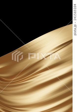 Luxury champagne gold fabric waving isolated on black background with copy space 3D render Luxury champagne gold fabric waving isolated on black background with copy space 3D render 141583104