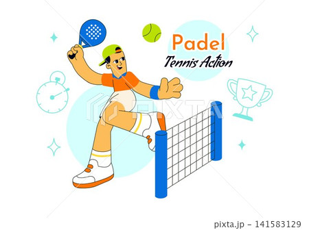 Padel Tennis Action Vector Illustration Featuring Dynamic Match Play, Professional Racket Skills, Competitive Court Sports, and Athletic Performance 141583129