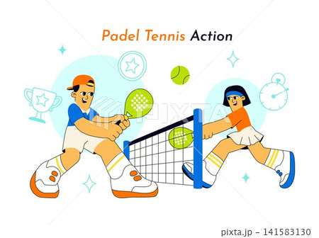 Padel Tennis Action Vector Illustration Featuring Dynamic Match Play, Professional Racket Skills, Competitive Court Sports, and Athletic Performance Padel Tennis Action Vector Illustration Featuring Dynamic Match Play, Professional Racket Skills, Competitive Court Sports, and Athletic Performance 141583130