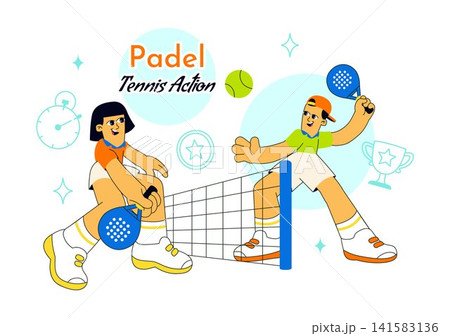 Padel Tennis Action Vector Illustration Featuring Dynamic Match Play, Professional Racket Skills, Competitive Court Sports, and Athletic Performance Padel Tennis Action Vector Illustration Featuring Dynamic Match Play, Professional Racket Skills, Competitive Court Sports, and Athletic Performance 141583136