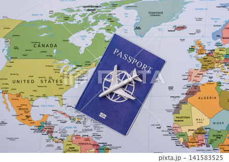 International passport against a map backdrop, concepts of travel. Passport on a map 141583525