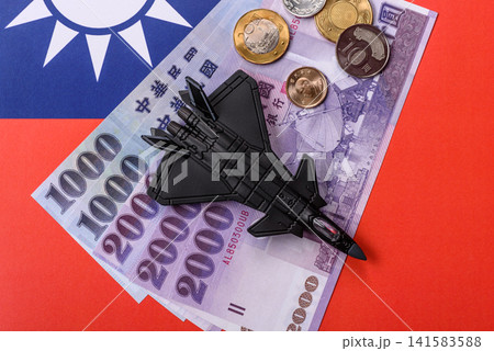 A fighter jet against the taiwanese flag as a conceptual background representing defense A fighter jet against the taiwanese flag as a conceptual background representing defense 141583588